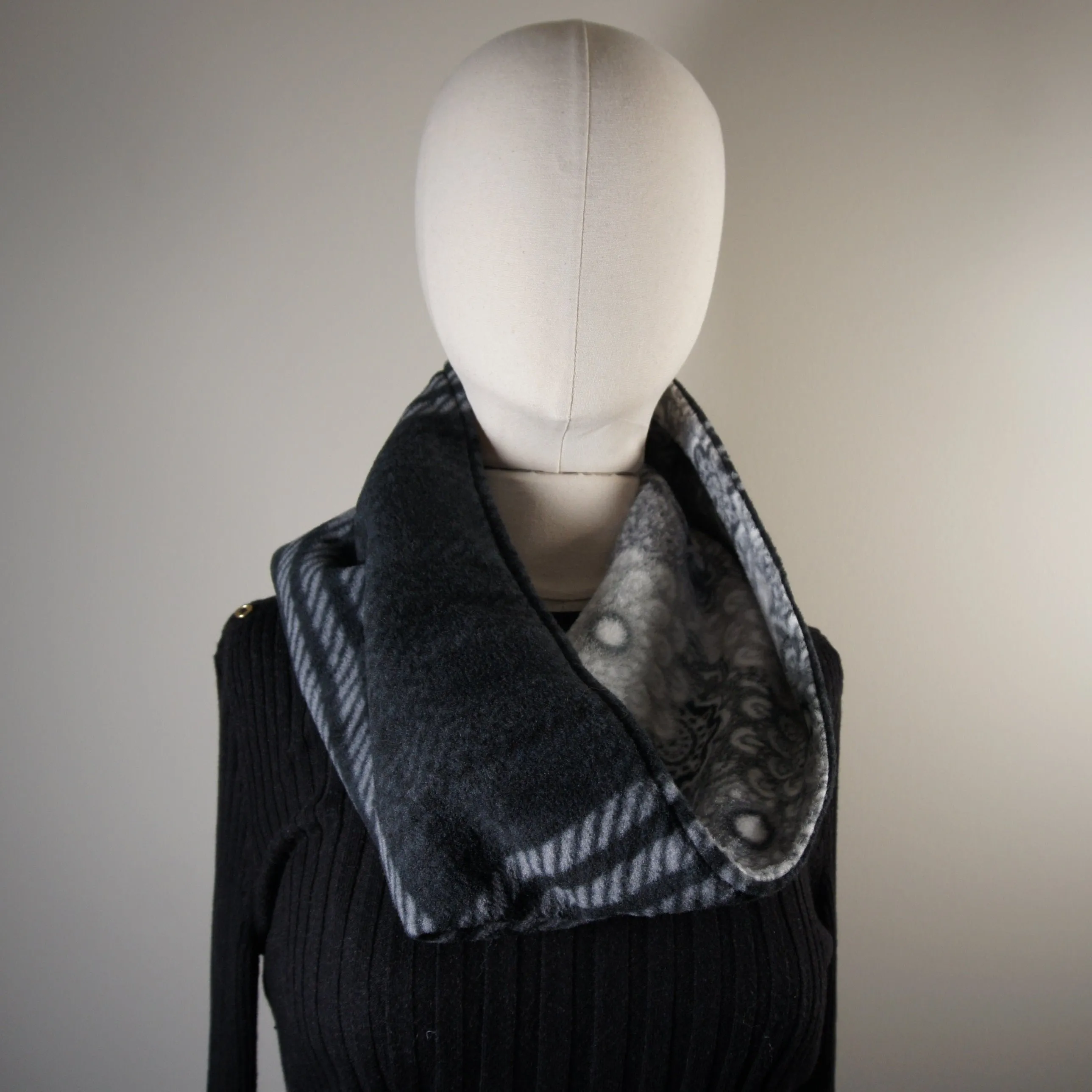 Accessories - Scarves - Cowl - Gray Floral and Black Plaid