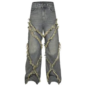 Artisan Hem Cross-Stitched Denim Flares Jeans