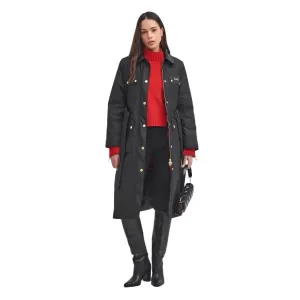 Barbour International Milla Waxed Trench Coat in Black / Scarlet Black Check