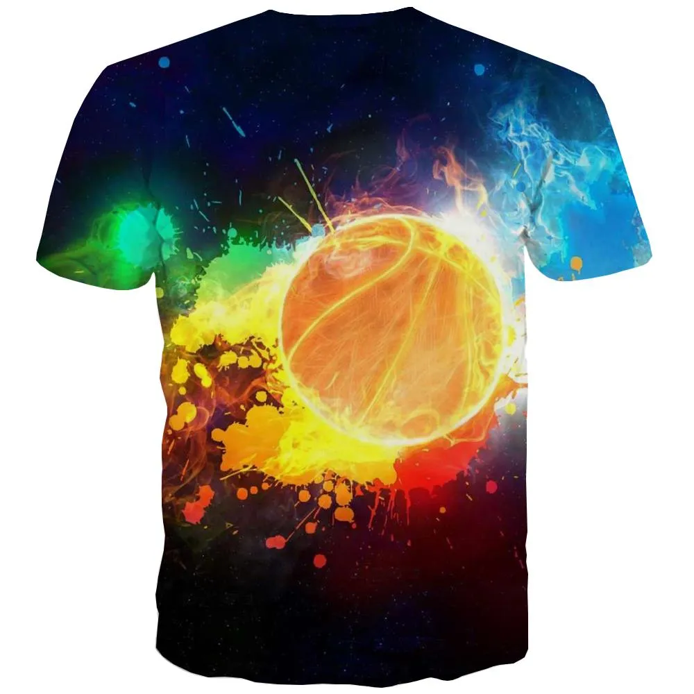 Basketball T-shirt Men Night View Tshirts Cool Galaxy Tshirt Anime City Tshirts Novelty