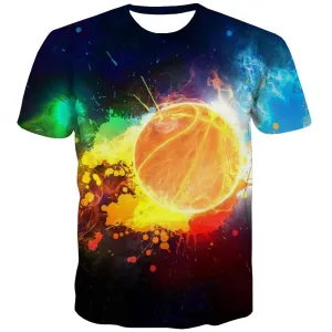 Basketball T-shirt Men Night View Tshirts Cool Galaxy Tshirt Anime City Tshirts Novelty