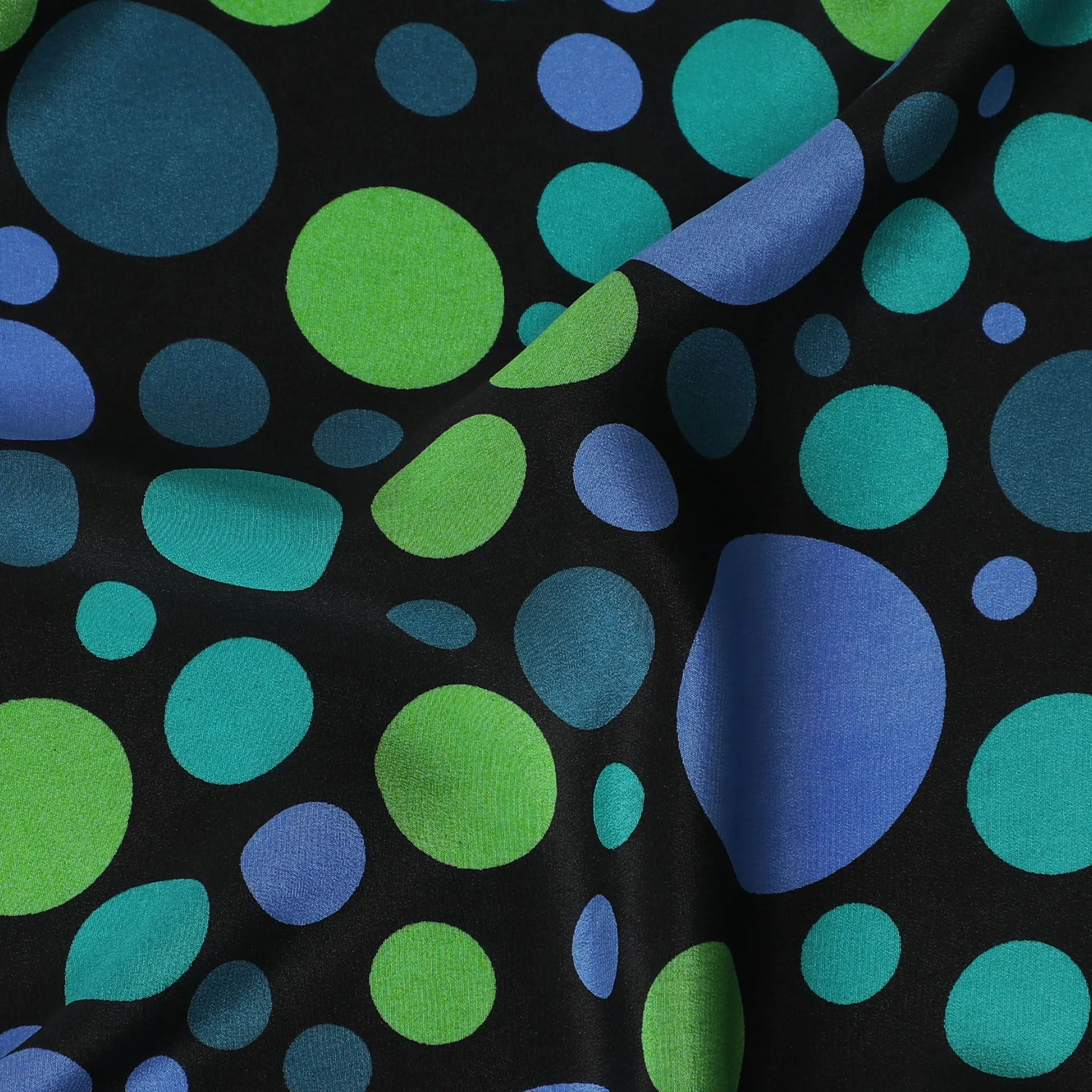 Black Premium pure silk crepe fabric with multicolor print in dot design-D17206