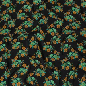 Black Premium pure silk crepe fabric with multicolor print in floral design-D16709