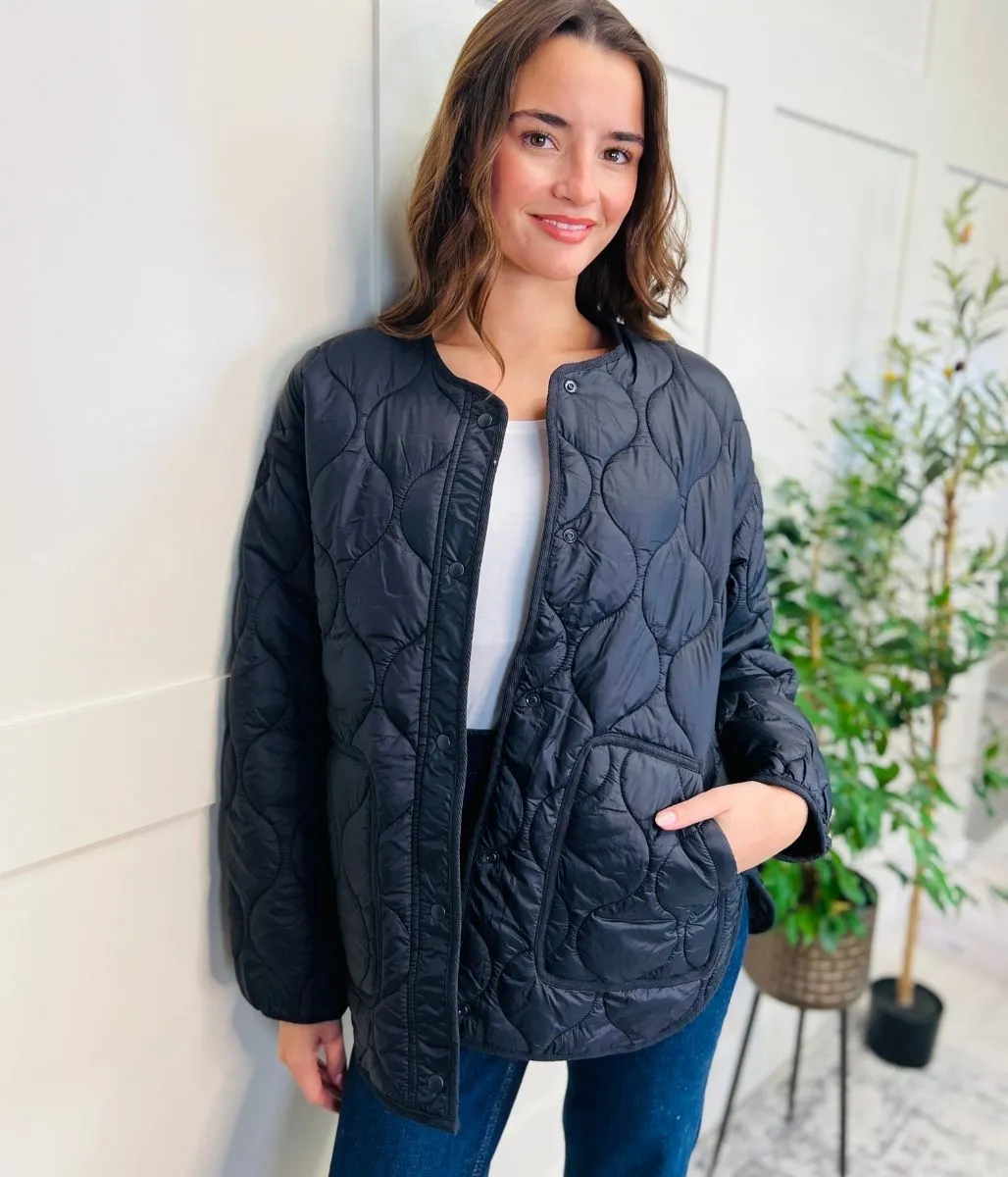 Black Shower Resistant Quilted Coat