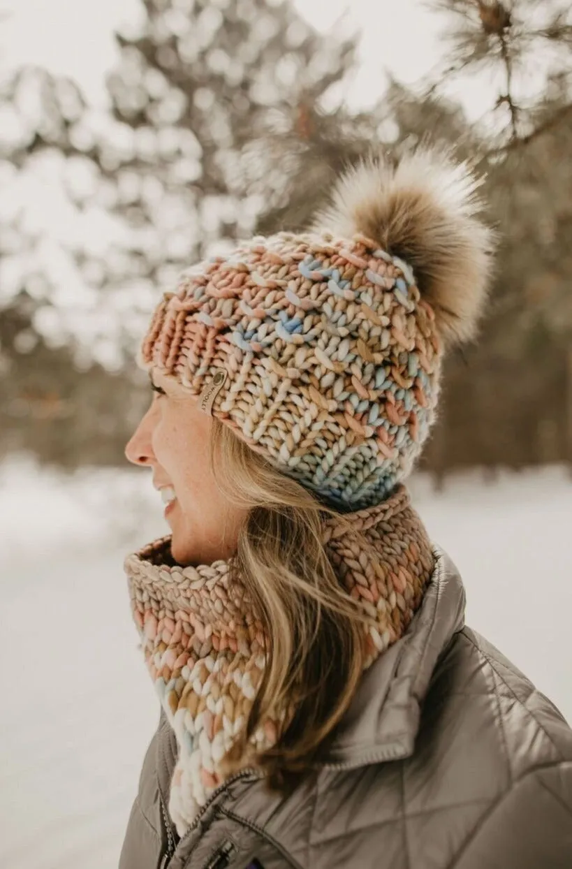 Blush Pink and Beige Merino Wool Fair Isle Hand Knit Cowl