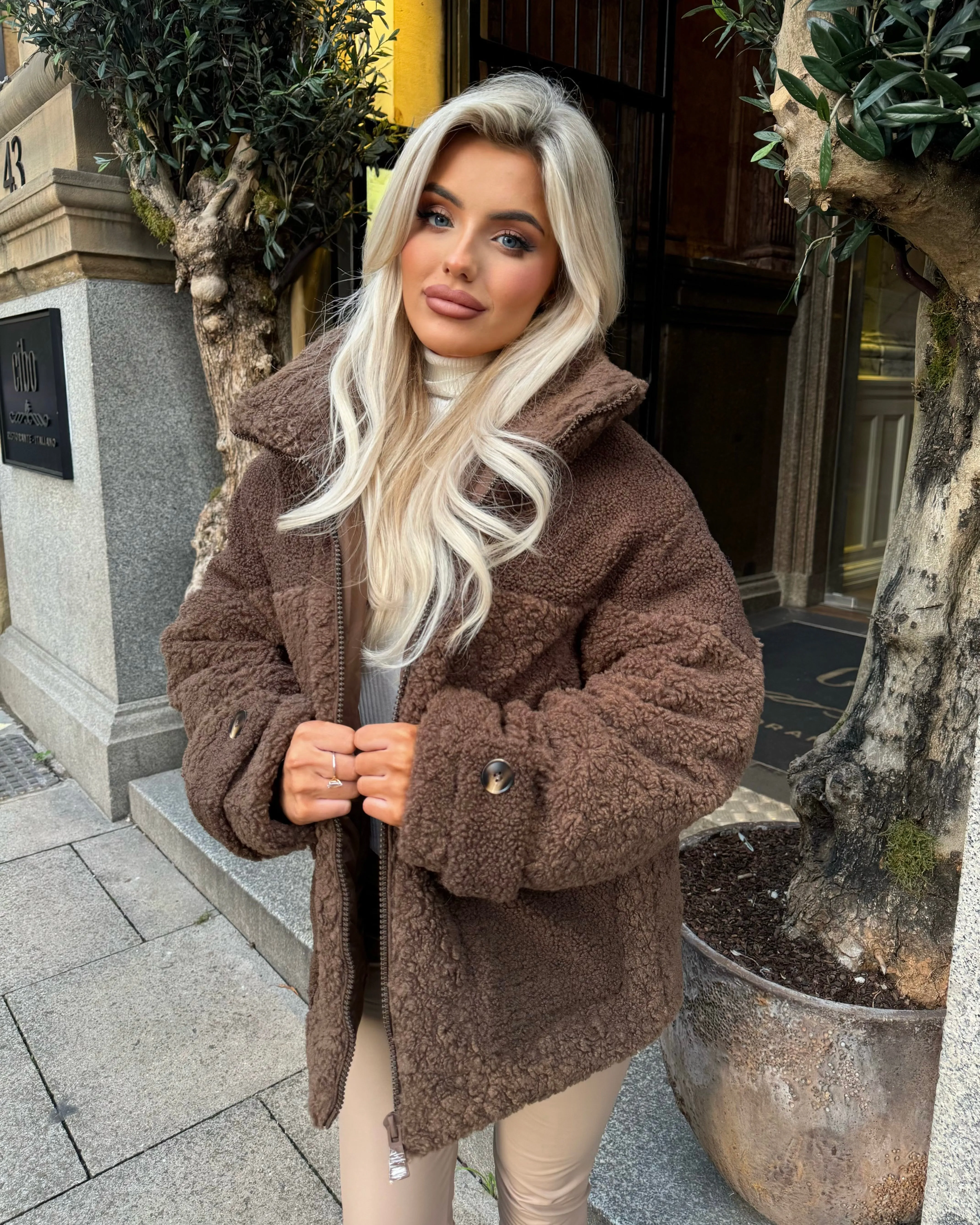 Brynn Teddy Style Coat- Chocolate