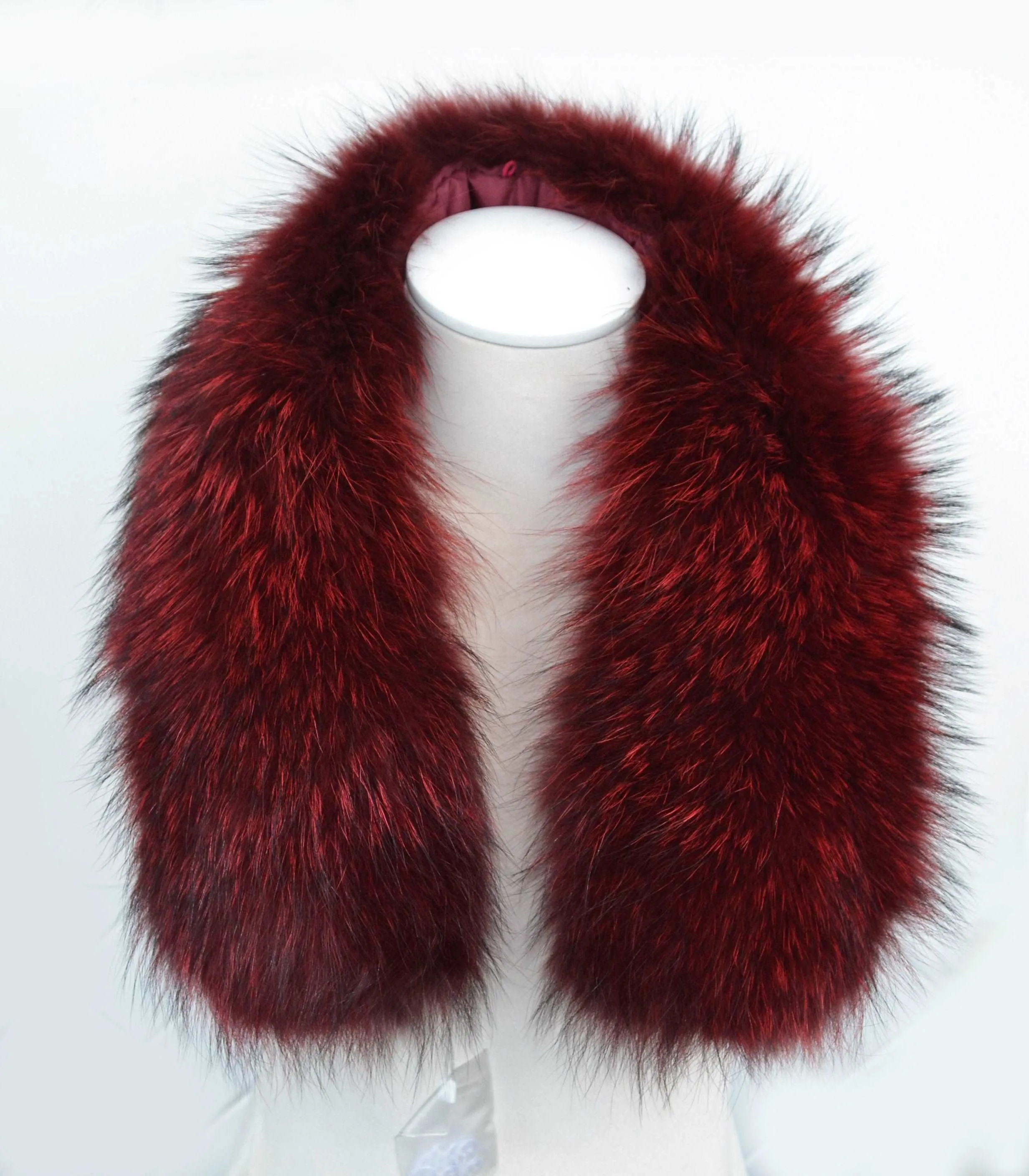 BY ORDER XL Large Red Real Raccoon Fur Collar, Fur Trim for Hoodie, Raccoon Fur Collar, Fur Scarf, Fur Ruff, Hood , Buttons included