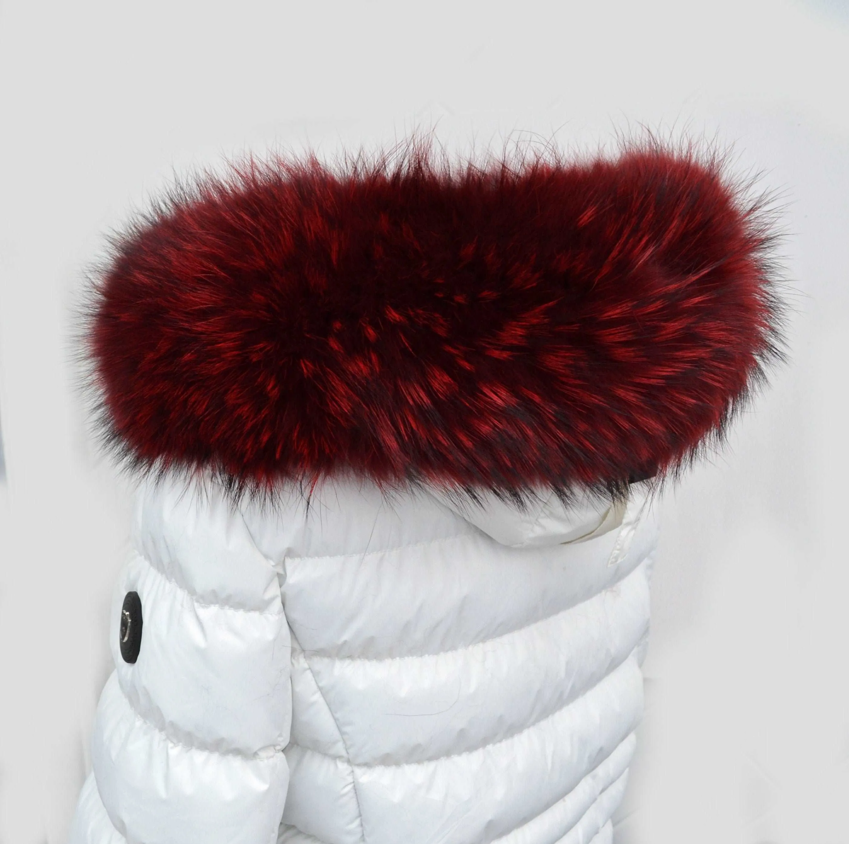 BY ORDER XL Large Red Real Raccoon Fur Collar, Fur Trim for Hoodie, Raccoon Fur Collar, Fur Scarf, Fur Ruff, Hood , Buttons included