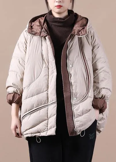 Casual casual down jacket overcoat khaki hooded pockets down cotton coat