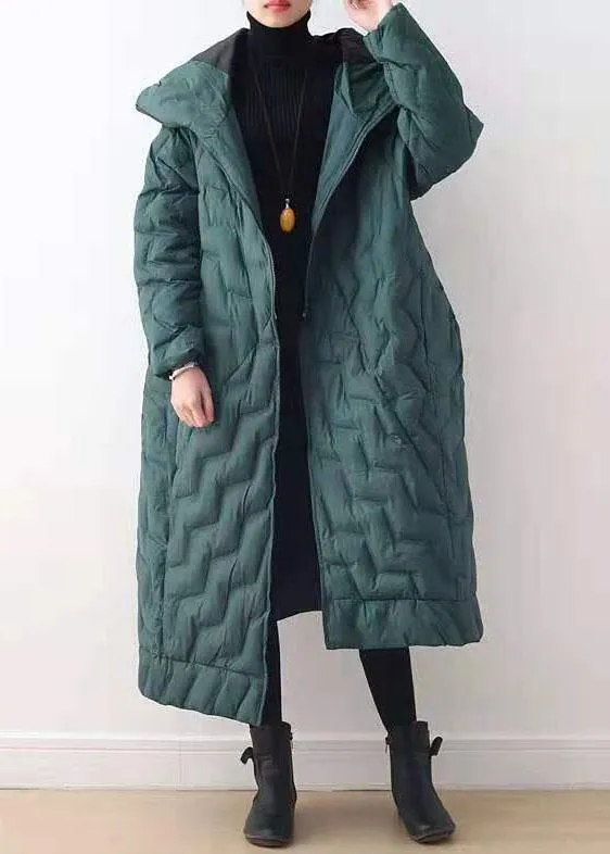 Casual Loose fitting down jacket hooded overcoat asymmetric down coat winter