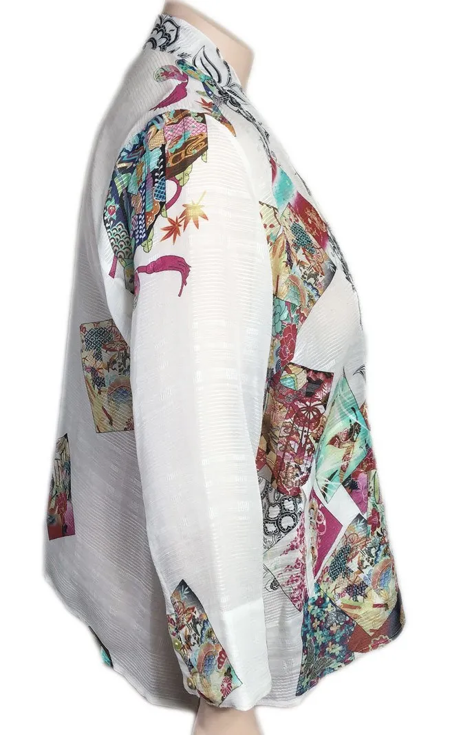 Citron Linen Silk Print Kimono Jacket