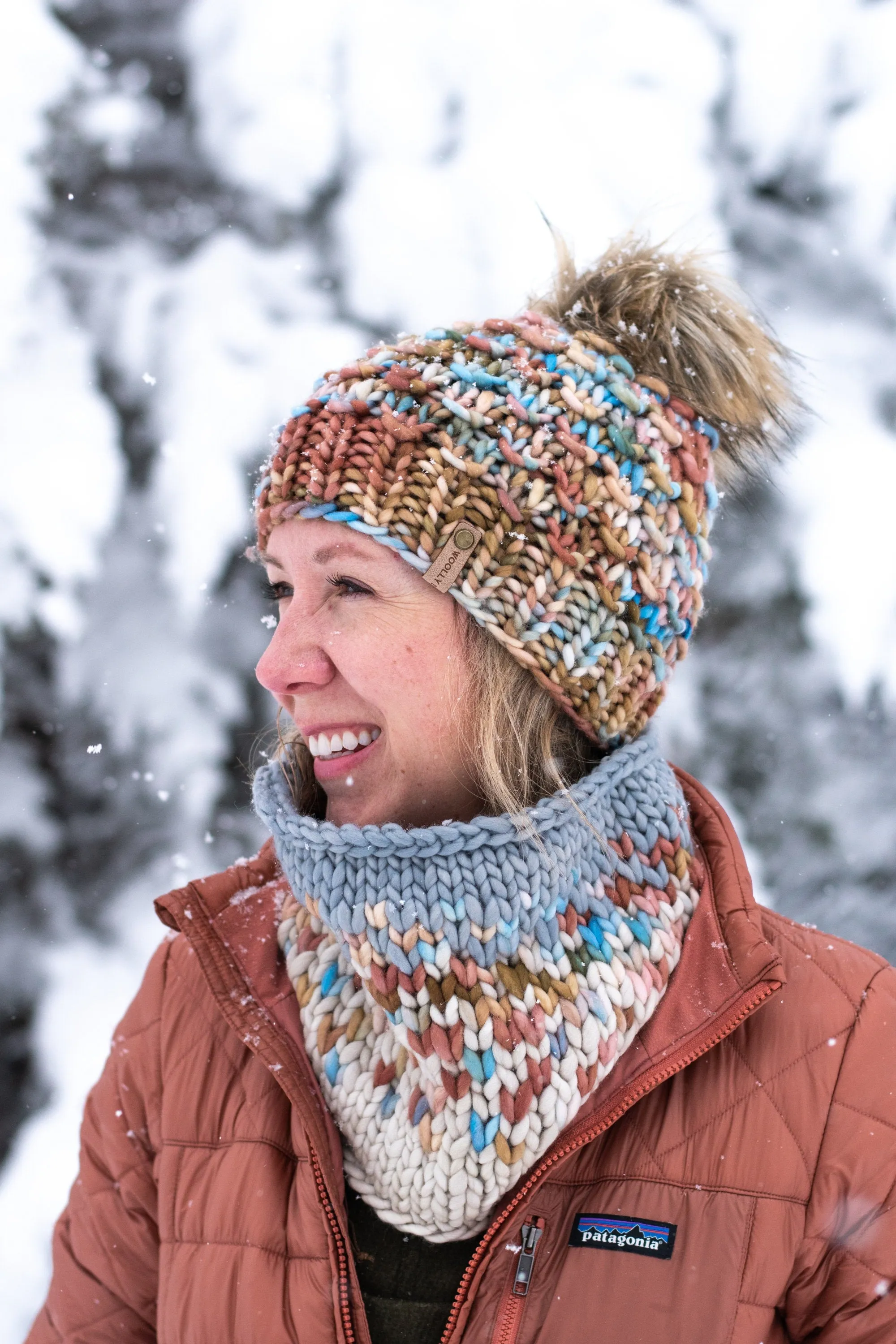 Copper, Blue, and Beige Merino Wool Fair Isle Hand Knit Cowl