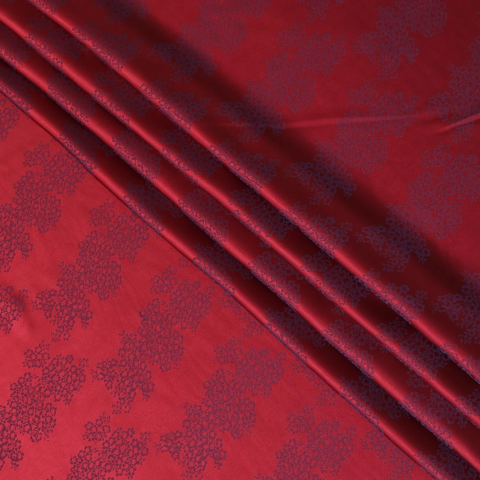 Crimson red premium pure silk crepe fabric with same tone jacquard in floral design-D13888