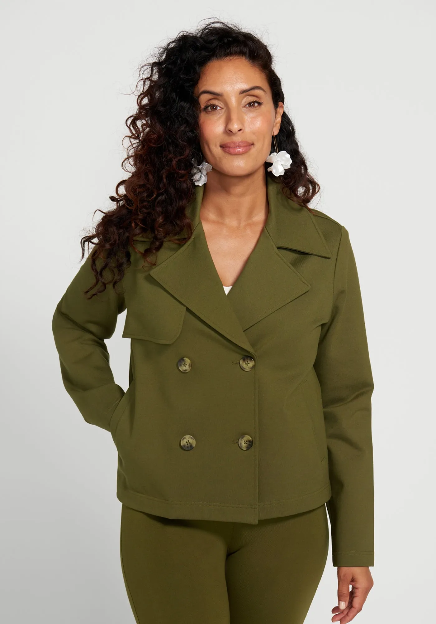 Cropped Peacoat (Dark Olive)