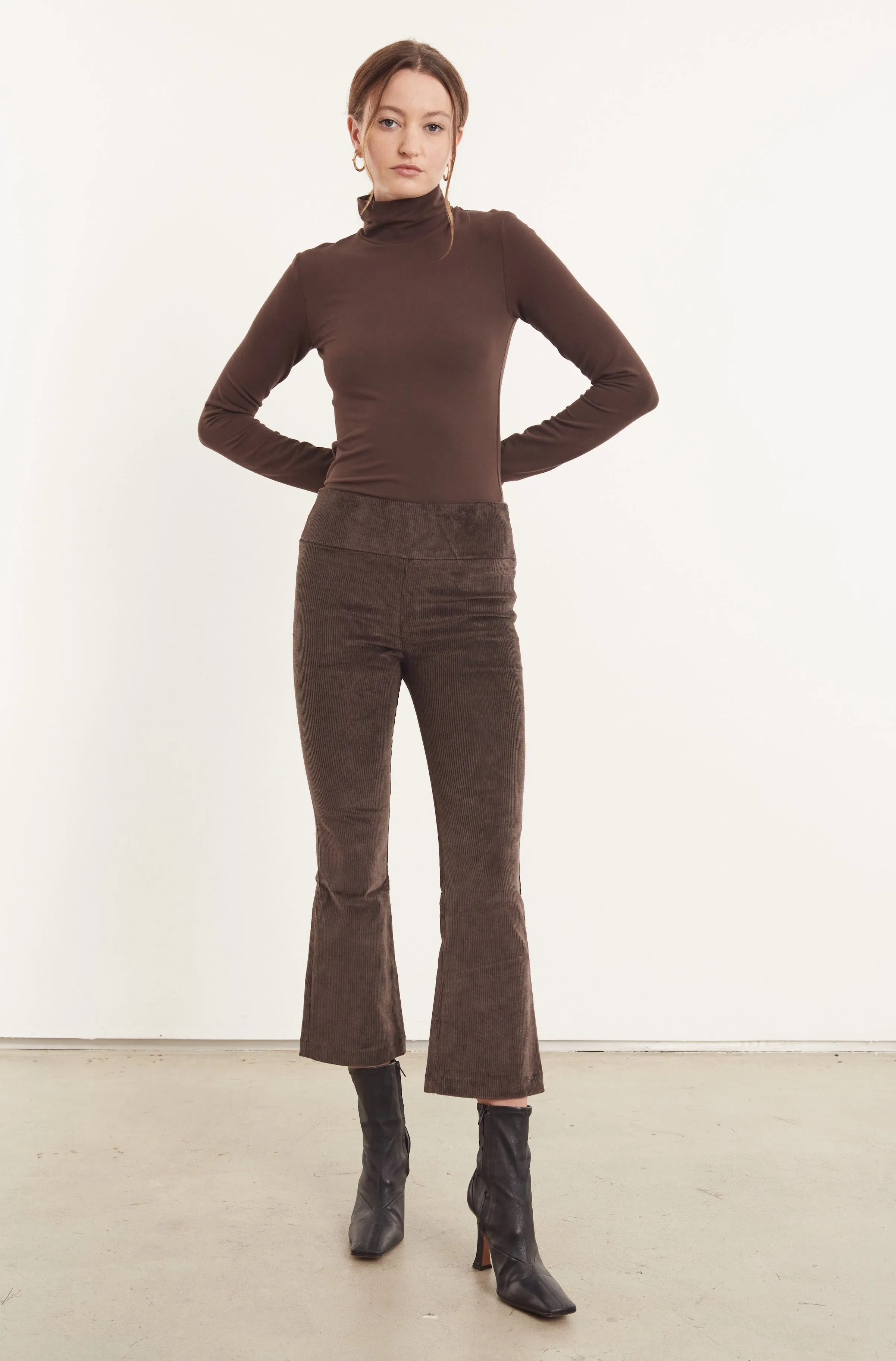 Dark Chocolate Corduroy Crop Flare Pants