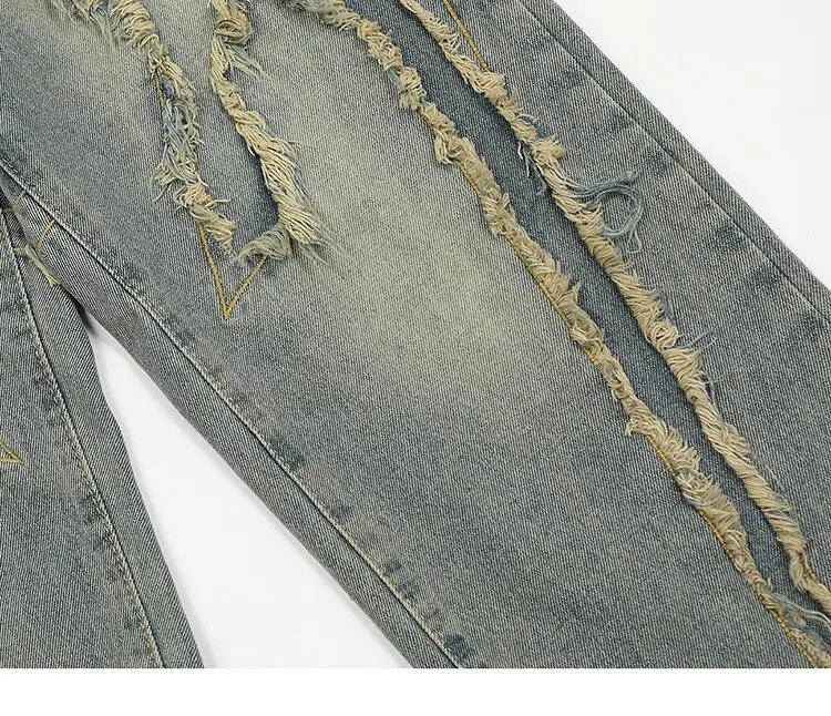 Distressed X-Pattern Wide-Leg Jeans