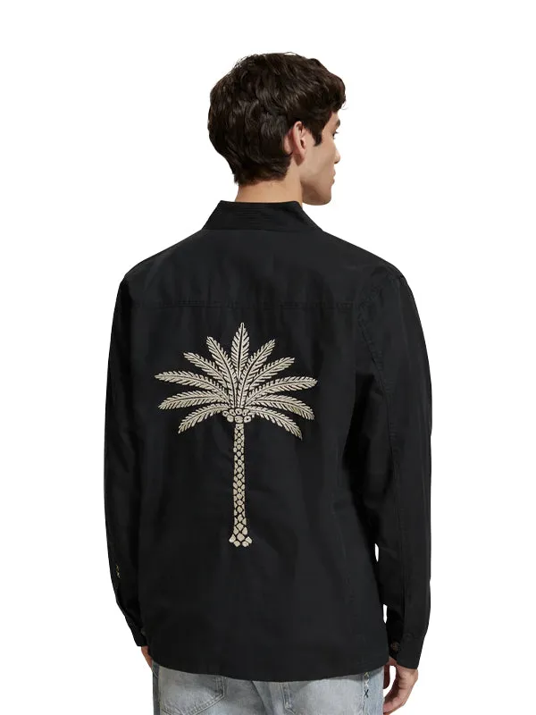 Embroidered Canvas Kimono Jacket: Black