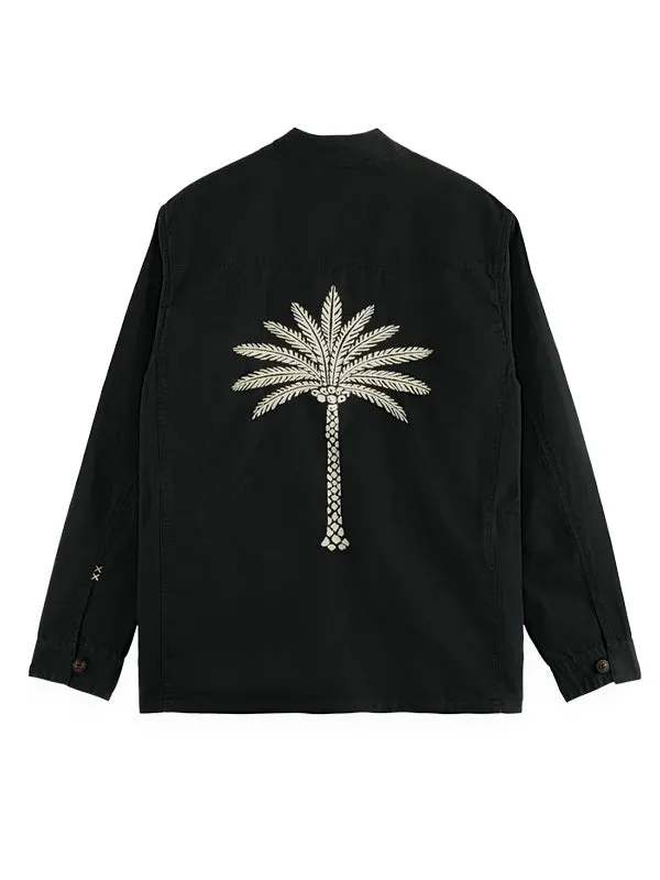 Embroidered Canvas Kimono Jacket: Black