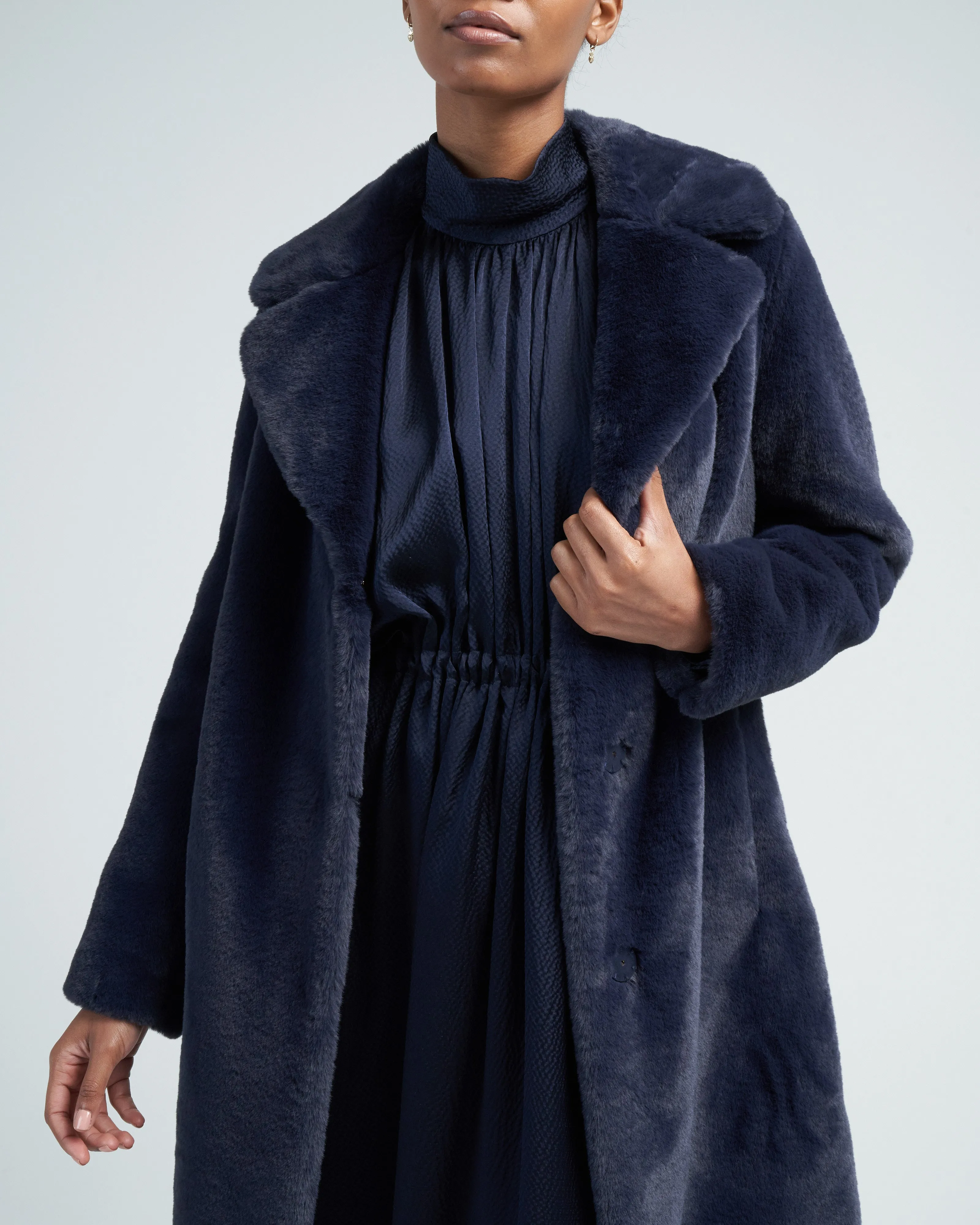 faux fur with foulard lining - navy