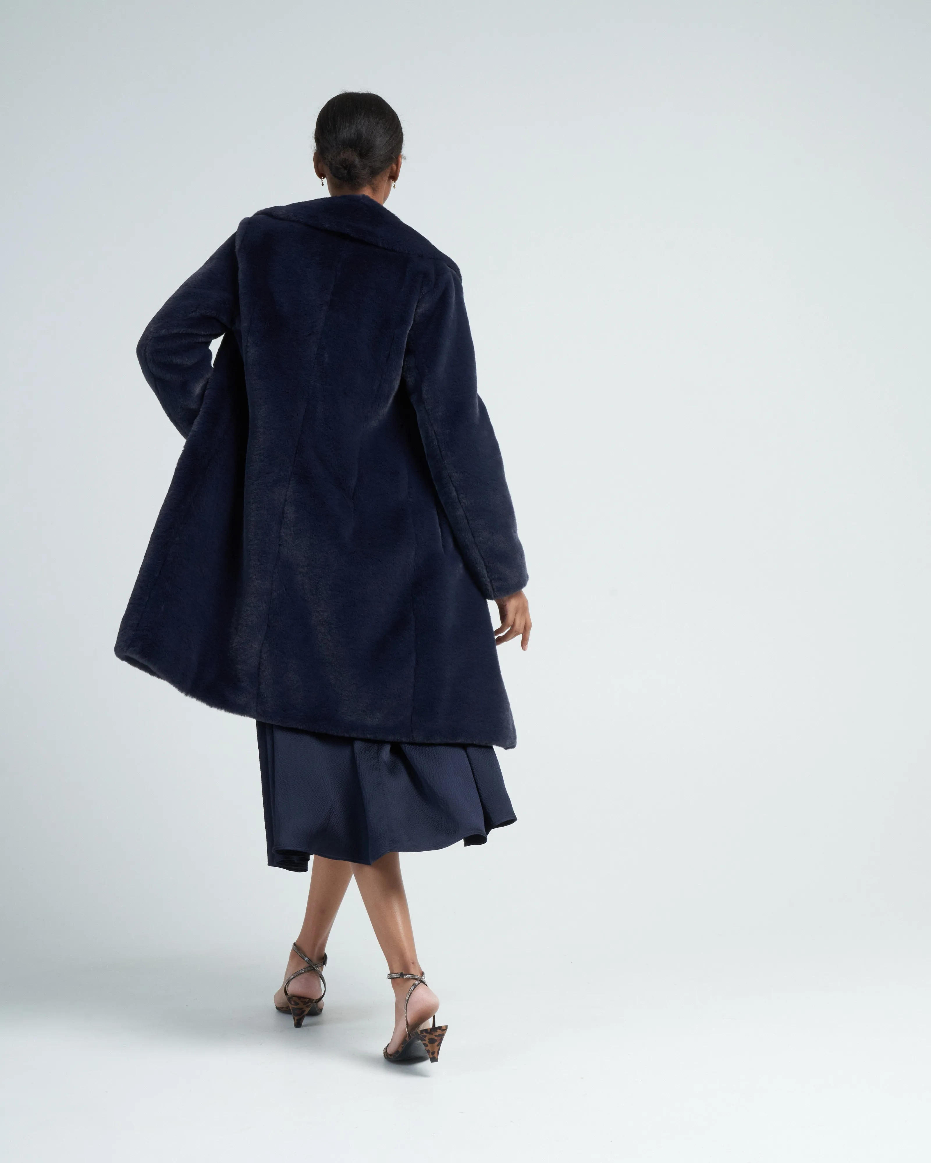 faux fur with foulard lining - navy