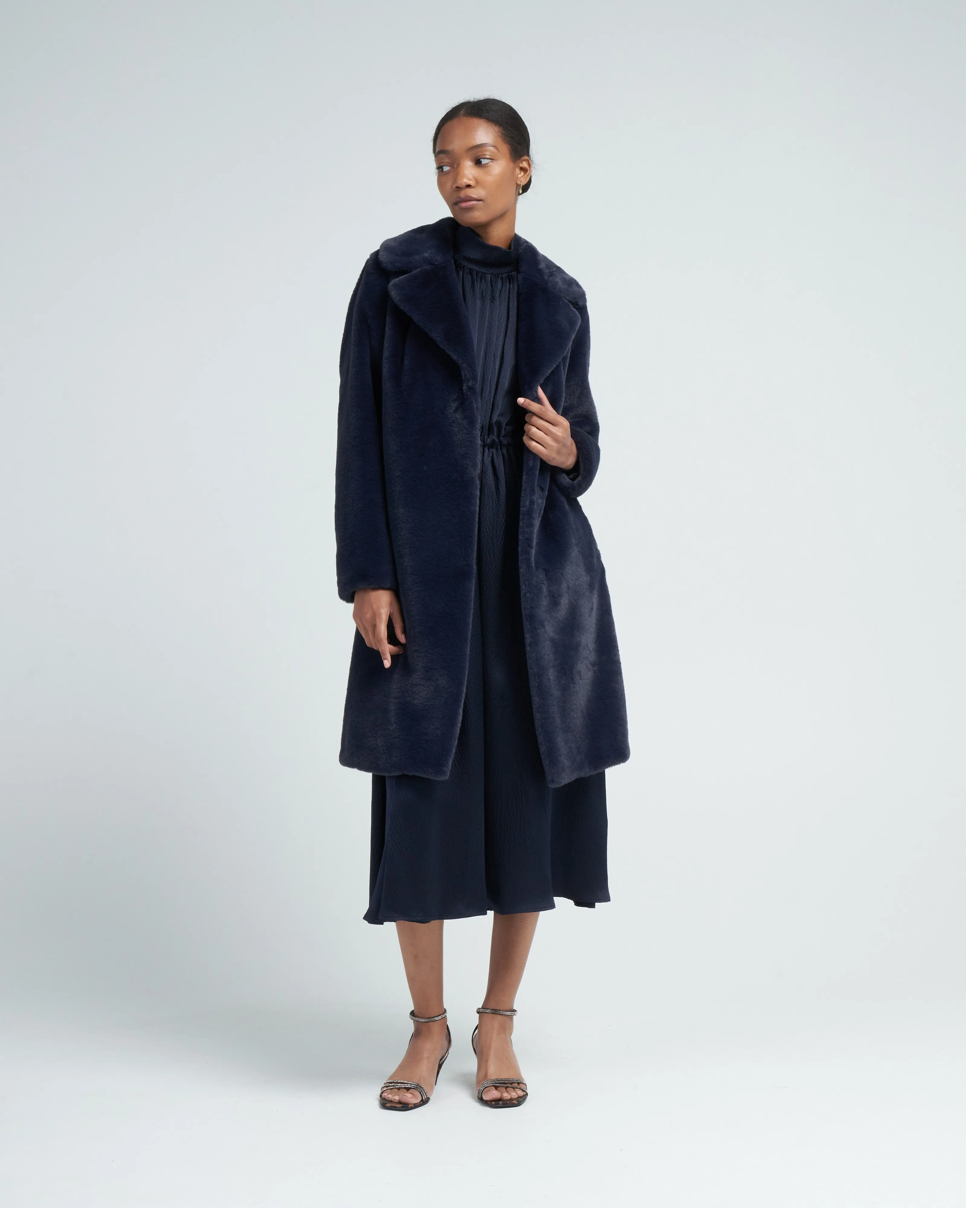 faux fur with foulard lining - navy