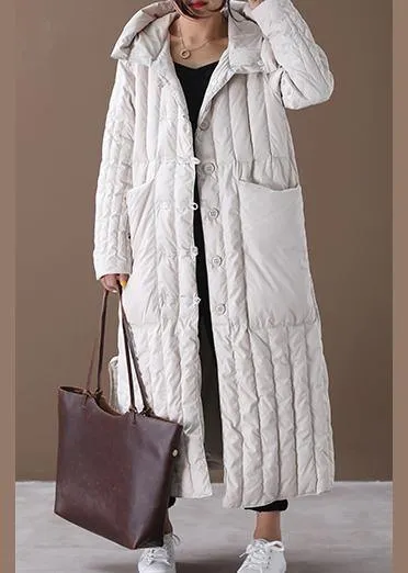 Free Shipping-luxury Plus Size Winter Overcoat Beige Hooded Large Pockets Coat