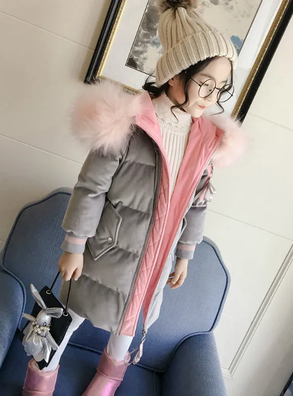 Girl Long Cotton-Padded Jacket Velvet Jacket