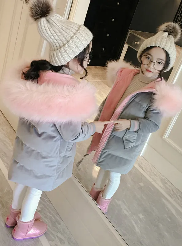 Girl Long Cotton-Padded Jacket Velvet Jacket