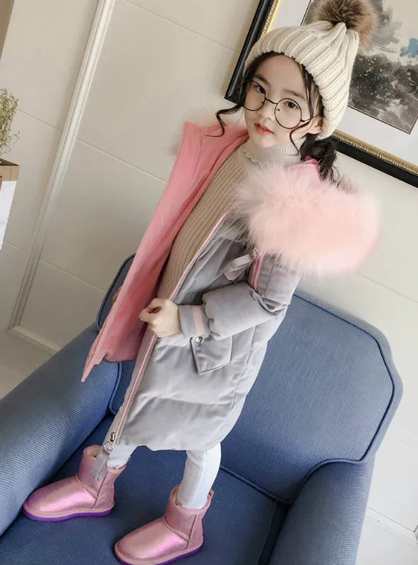 Girl Long Cotton-Padded Jacket Velvet Jacket