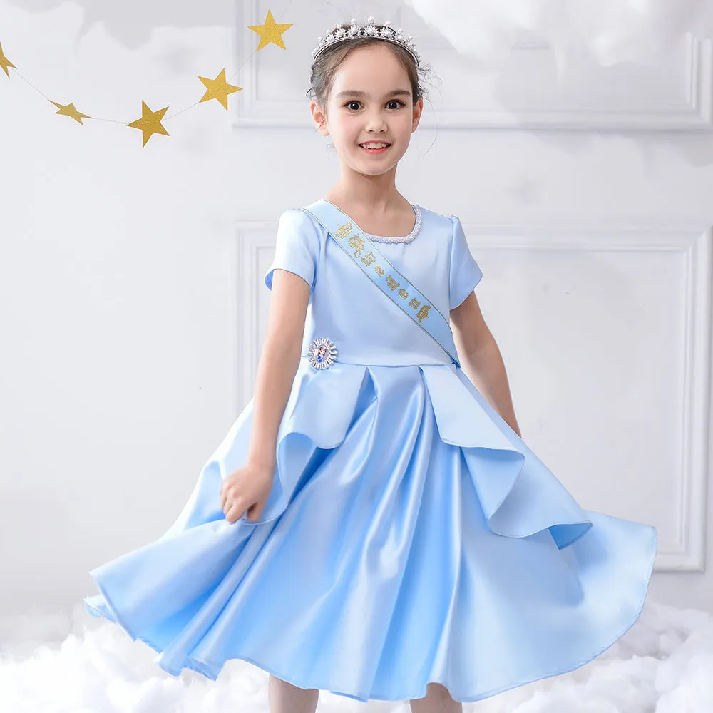 Girls Princess Party Dress Stain Blue