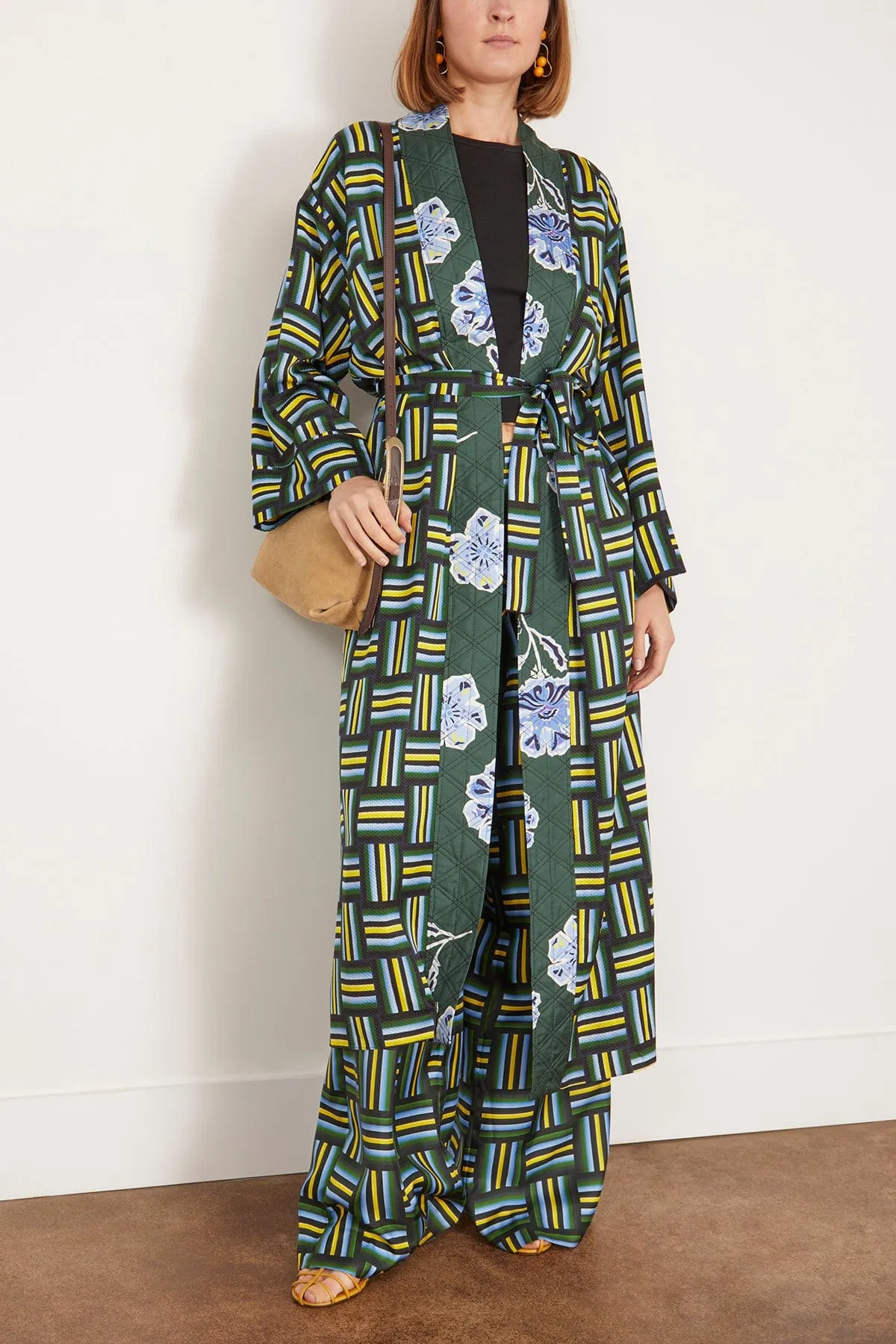 Graphic Patch Coat in Weave Mix Blue Green