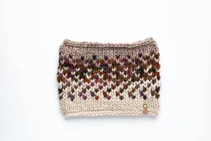 Gray and Brown Multicolor Merino Wool Fair Isle Hand Knit Cowl