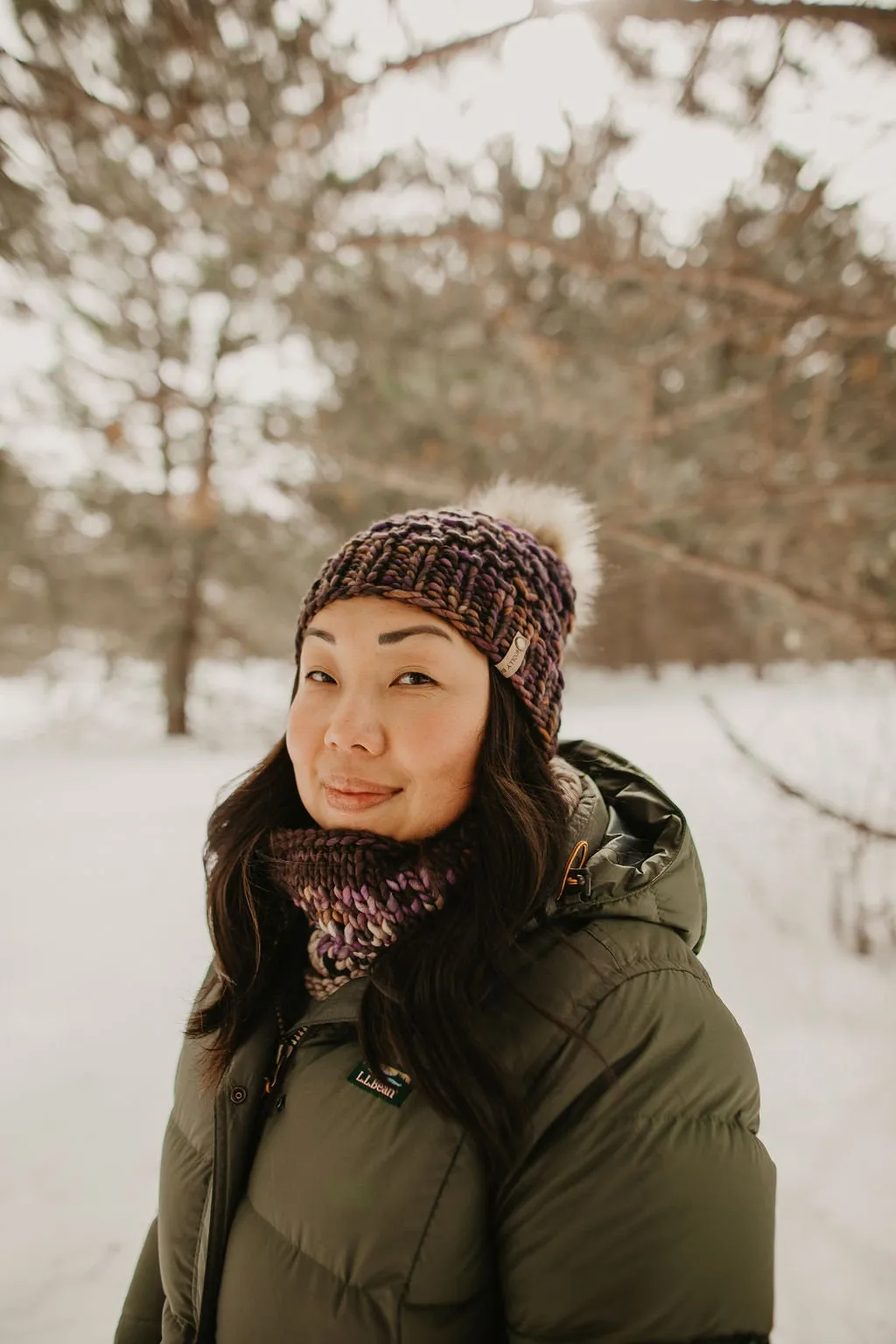 Gray and Purple Merino Wool Fair Isle Hand Knit Cowl