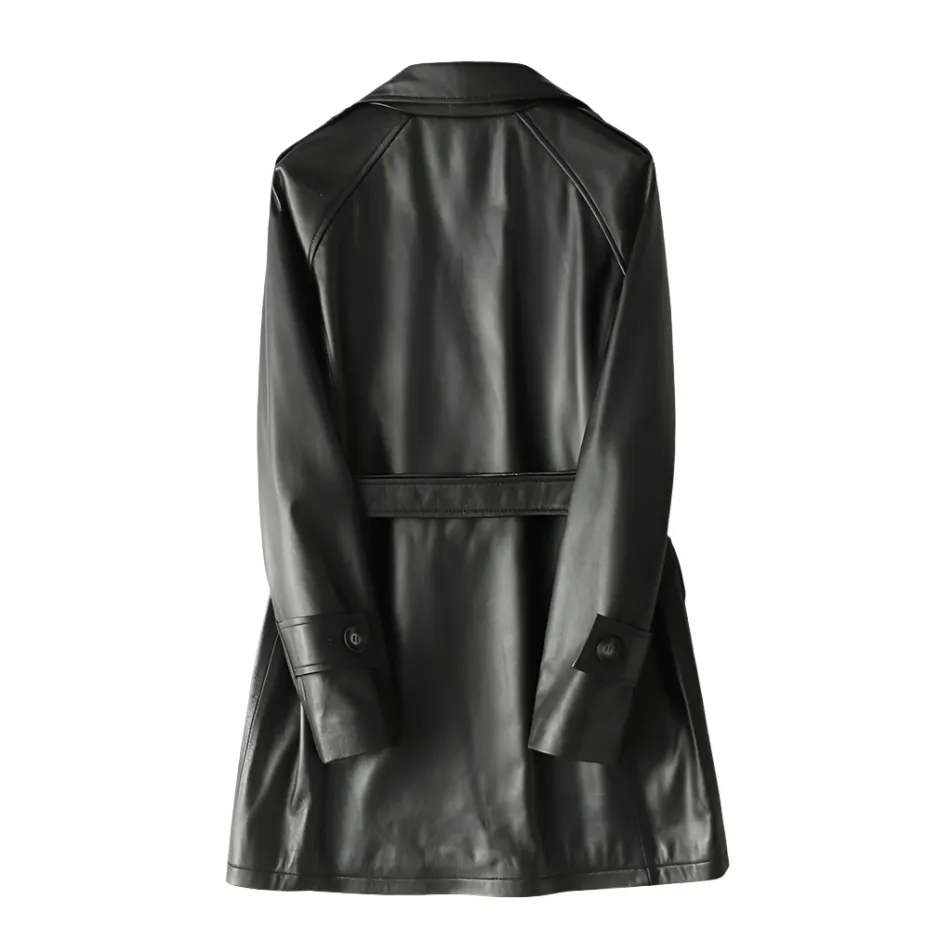 Hera Belted Faux Leather Midi Trench Coat