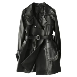 Hera Belted Faux Leather Midi Trench Coat