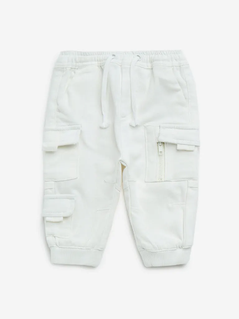 HOP Baby White Relaxed-Fit Mid-Rise Joggers