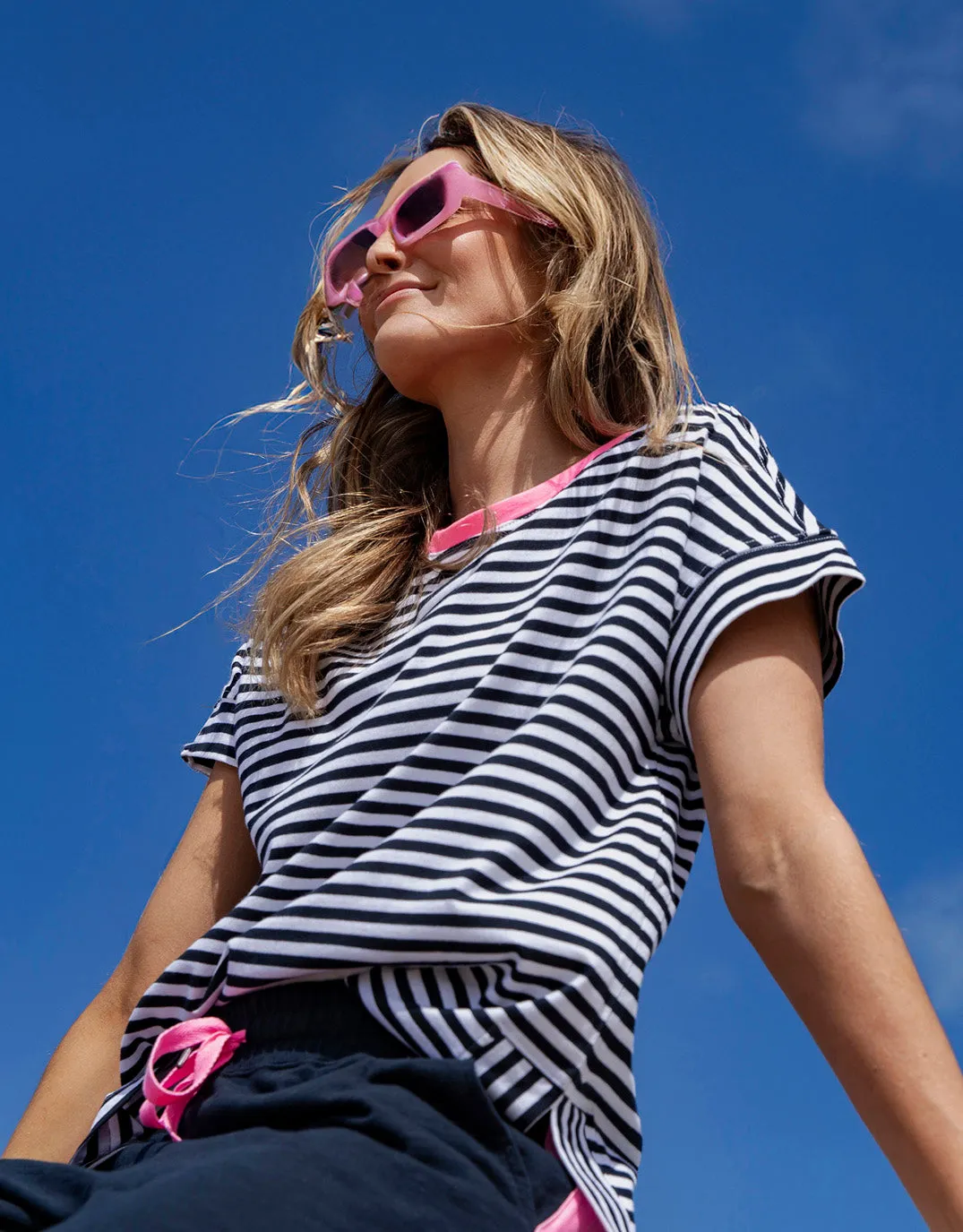 Jarrah Stripe Short Sleeve Tee - Navy/White Stripe