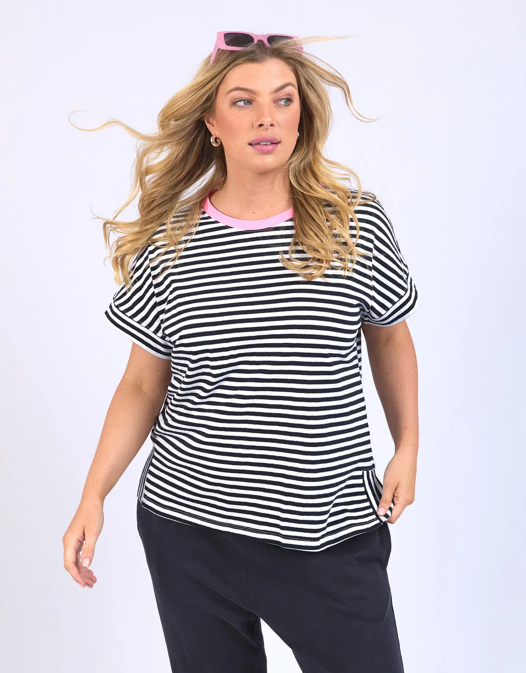 Jarrah Stripe Short Sleeve Tee - Navy/White Stripe