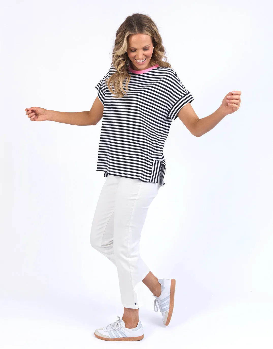 Jarrah Stripe Short Sleeve Tee - Navy/White Stripe