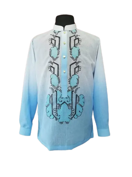 Jusi Blue Chinese Collar Barong Tagalog -  Michael - JV44