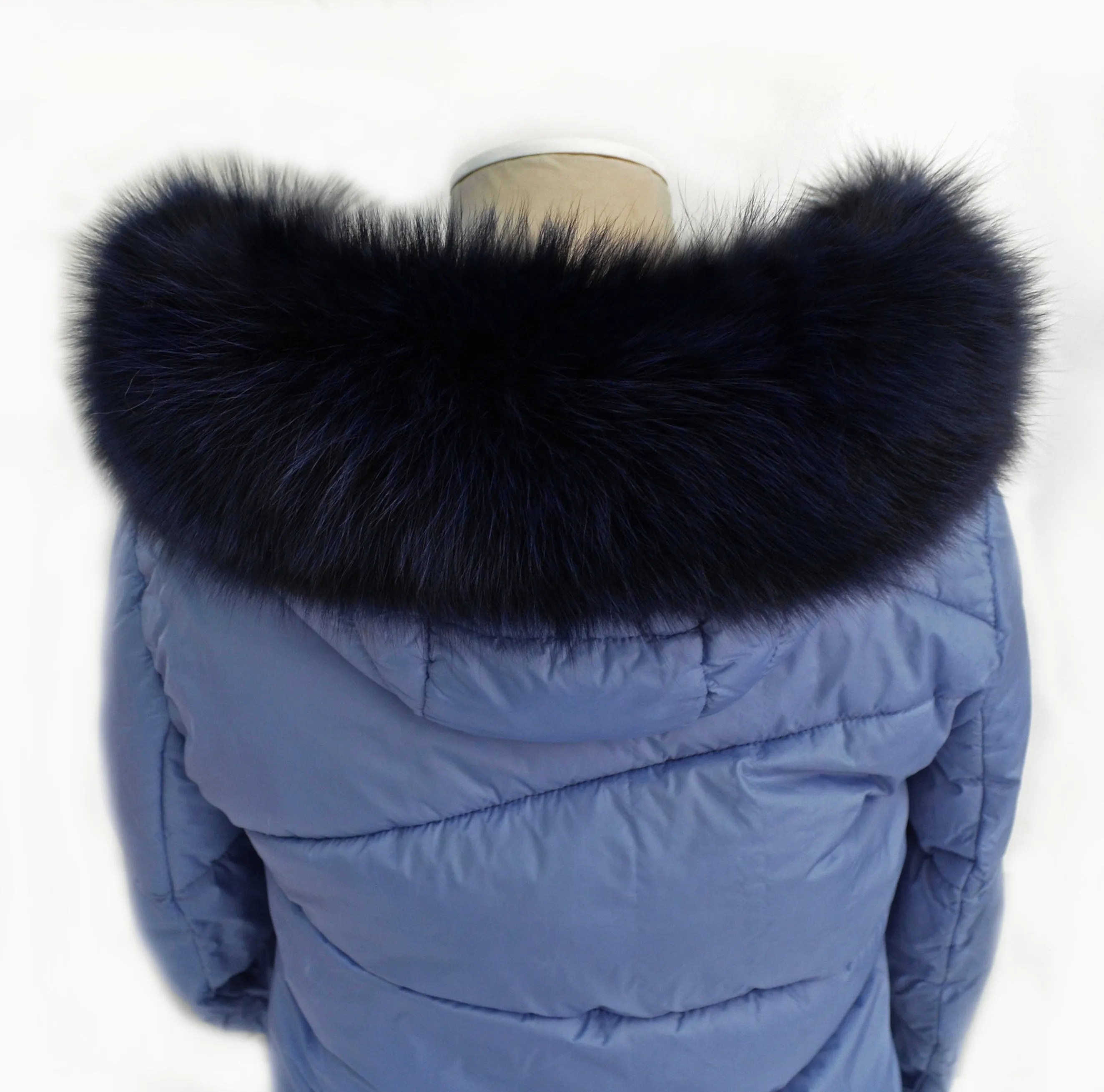 Large Navy Blue Fox Trim, Collar for Hood (PIECES) 80 cm