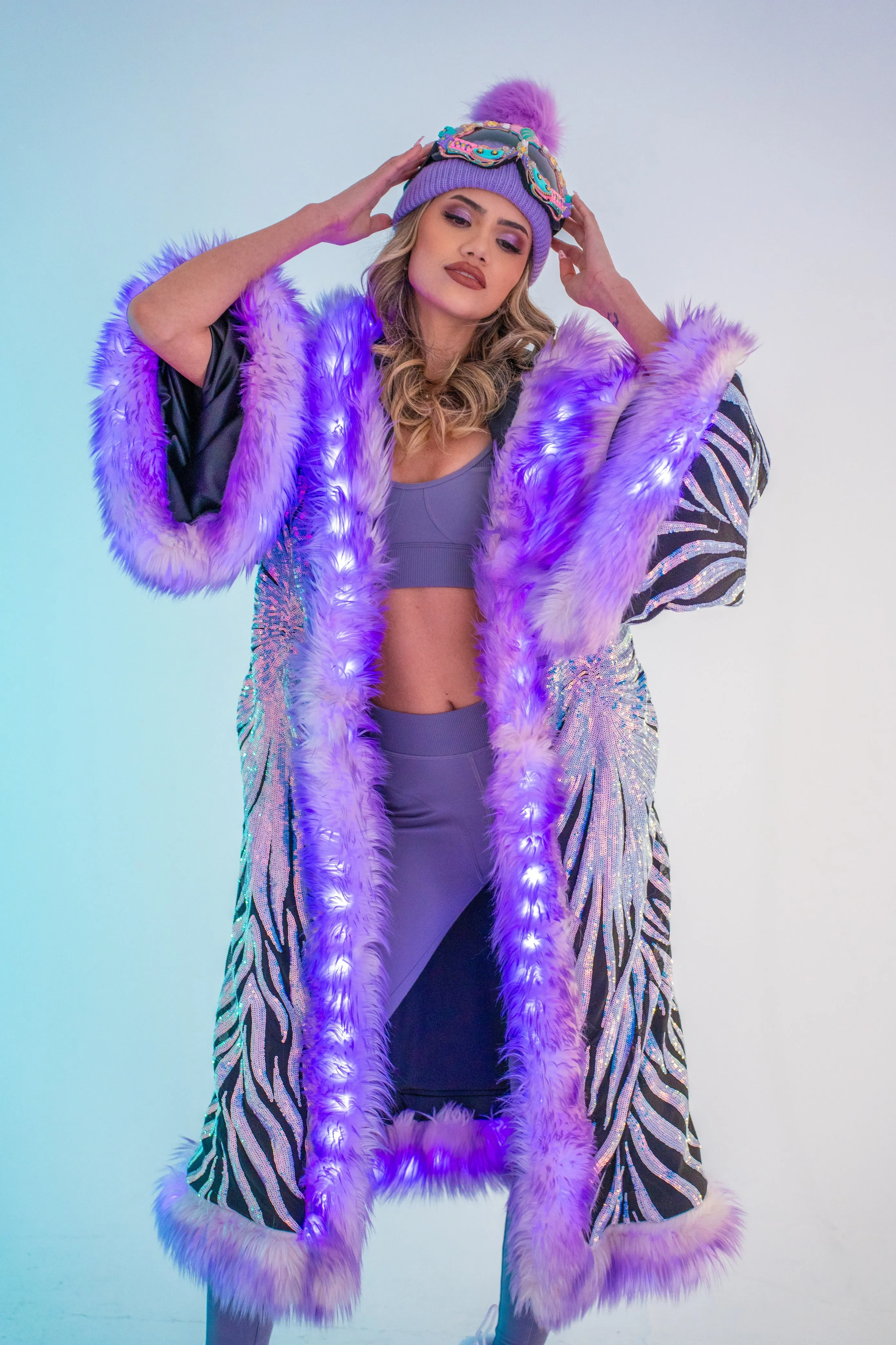 LED Tiny Twinkle Sequin Kimono in "Black Lilac Radiant Dream"