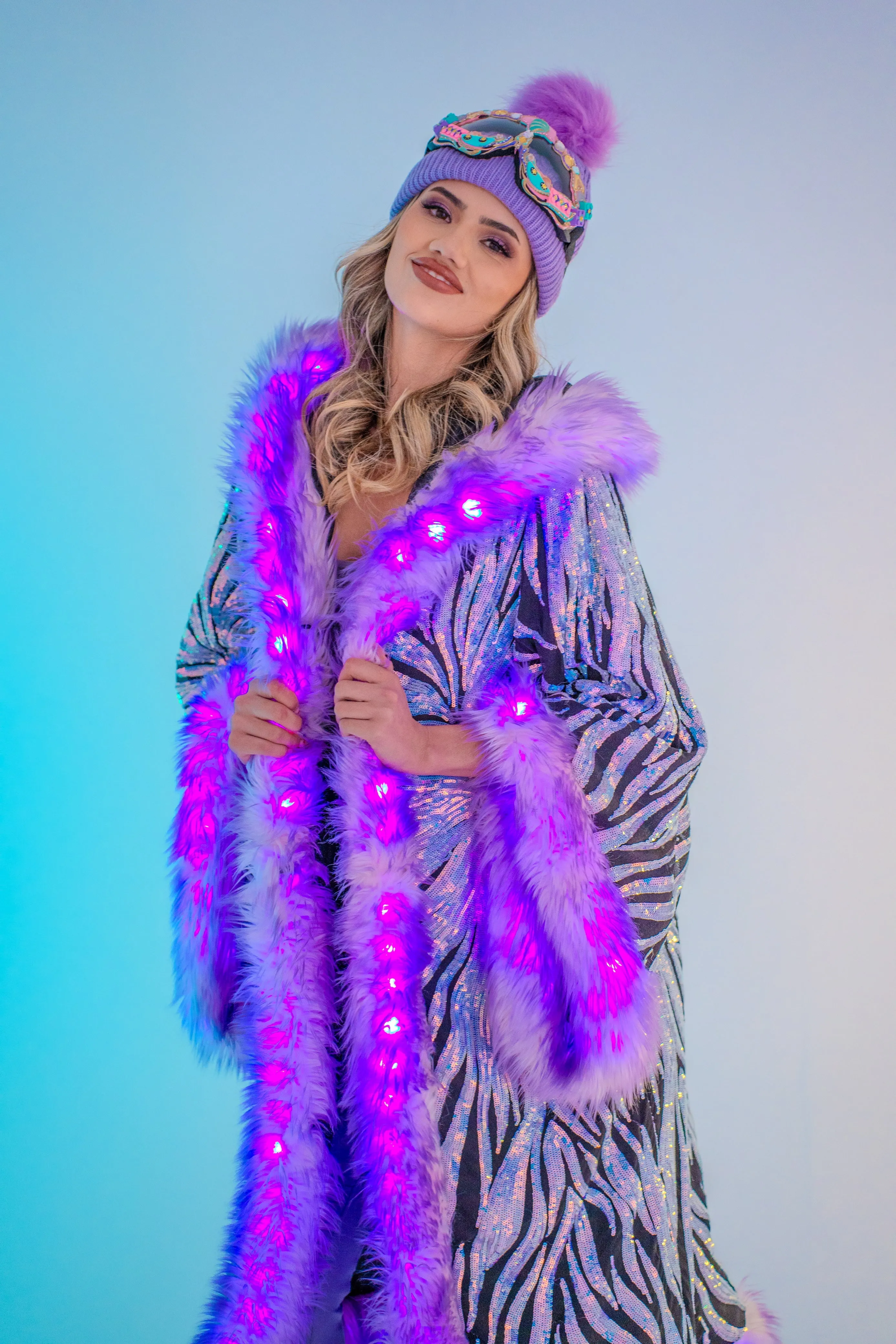 LED Tiny Twinkle Sequin Kimono in "Black Lilac Radiant Dream"