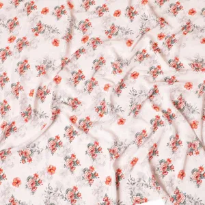 Light pink premium pure silk crepe fabric with orange, grey and sage green print in floral design-D9403