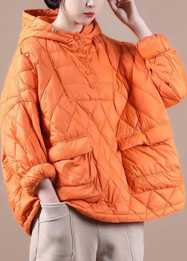 Literary Orange Plus Size Hooded Pullover Short Puffers Jackets(Free Shipping   Limited Stock)