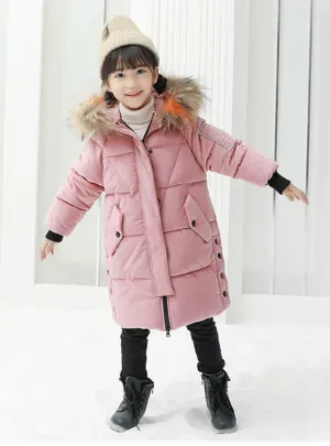 Long Children's Down Coat Velvet Girls Winter Coat