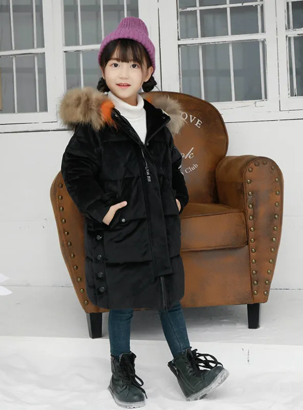 Long Children's Down Coat Velvet Girls Winter Coat