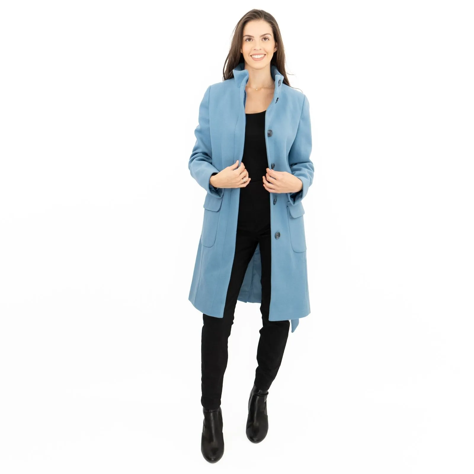 M&S Blue Belted Funnel Neck Trench Coat