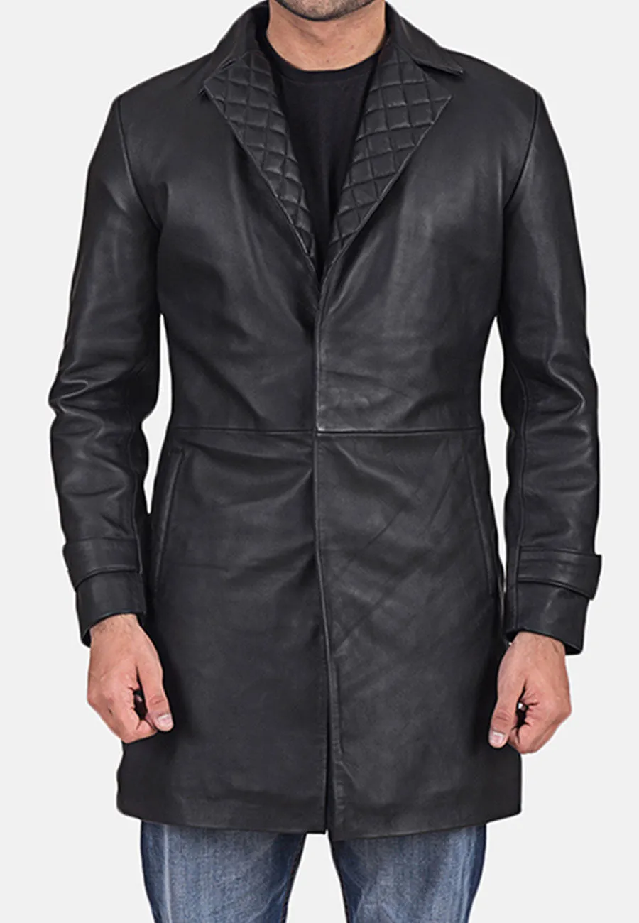 Men’s Black Leather Trench Coat