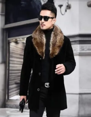 Mens Overcoat - Topcoat For Men - Winter Fabric - Mens Black Overcoat With Fur Collar For Sale